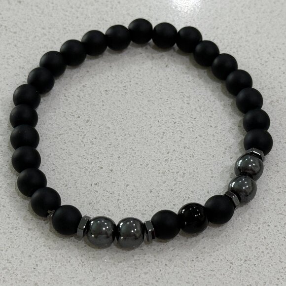 Men's Shungite and Hematite Stretch Bracelet - Picture 4 of 4